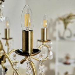 ValueLights Argyll 5 Light Antique Brass Ceiling Chandelier - Size: 80 x 48 x 48cm - Gold - Wilko - thumbnail 6