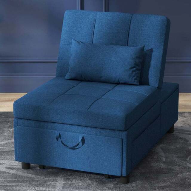 Portland Single Sleeper Blue Linen Touch Recliner Chair Bed - Wilko - image 1