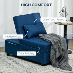 Portland Single Sleeper Blue Linen Touch Recliner Chair Bed - Wilko - thumbnail 6