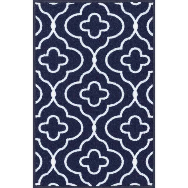 Desire Rugs Havana Navy Quatrefoil Anti Slip Door Mat 220 x 67cm - Size: 67 x 220cm - Blue - Wilko - image 1