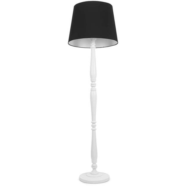 ValueLights Victoria Black Fabric Tapered Shade White Wood Traditional Stem LED Floor Lamp - Size: 156 x 46 x 46cm - Wilko - image 1