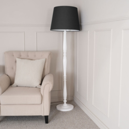 ValueLights Victoria Black Fabric Tapered Shade White Wood Traditional Stem LED Floor Lamp - Size: 156 x 46 x 46cm - Wilko - thumbnail 4