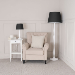 ValueLights Victoria Black Fabric Tapered Shade White Wood Traditional Stem LED Floor Lamp - Size: 156 x 46 x 46cm - Wilko - thumbnail 6