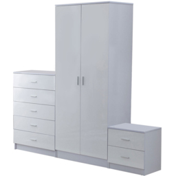 Portland White High Gloss 3 Piece Bedroom Furniture Set - Wilko - thumbnail 3