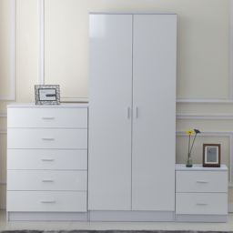 Portland White High Gloss 3 Piece Bedroom Furniture Set - Wilko