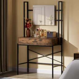 VIDA DESIGNS Brooklyn Single Drawer Dark Wood Industrial Vanity Dressing Table with Mirror - Size: 40 x 83 x 150cm - Brown - Wilko