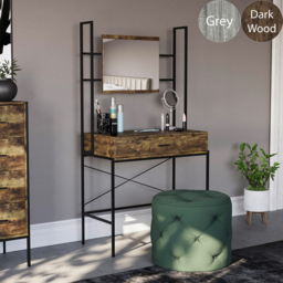 Vida Designs Brooklyn Single Drawer Dark Wood Industrial Vanity Dressing Table with Mirror - Size: 40 x 83 x 150cm - Brown - Wilko - thumbnail 7