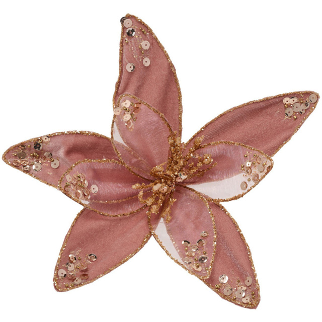 The Seasonal Gift Co. Bellini Pink Velvet Gold Glitter Flower Clip - Size: 10.5 x 25 x 25cm - Wilko - image 1