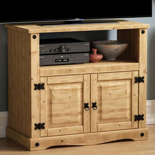 Vida Designs Corona 2 Door Single Shelf Pine Straight TV Unit - Size: 40 x 77 x 70cm - Brown - Wilko - image 1