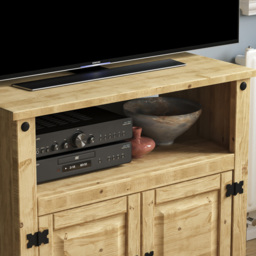 Vida Designs Corona 2 Door Single Shelf Pine Straight TV Unit - Size: 40 x 77 x 70cm - Brown - Wilko - thumbnail 4