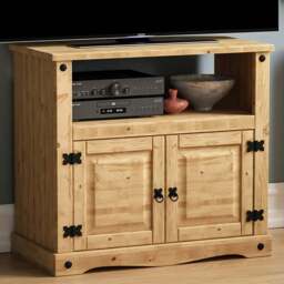 Vida Designs Corona 2 Door Single Shelf Pine Straight TV Unit - Size: 40 x 77 x 70cm - Brown - Wilko - thumbnail 1