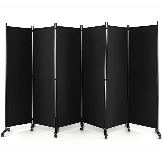 Costway 6 Panel Black Room Divider on Wheels - Size: 109 x 16 x 13cm - Wilko - image 1