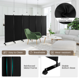 Costway 6 Panel Black Room Divider on Wheels - Size: 109 x 16 x 13cm - Wilko - thumbnail 6