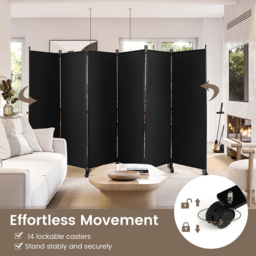 Costway 6 Panel Black Room Divider on Wheels - Size: 109 x 16 x 13cm - Wilko - thumbnail 5