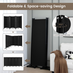 Costway 6 Panel Black Room Divider on Wheels - Size: 109 x 16 x 13cm - Wilko - thumbnail 7