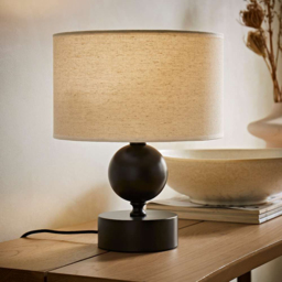 ValueLights Anthony Linen Drum Shade Candlestick LED Table Lamp with Bulb - Size: 32 x 25 x 25cm - Brown - Wilko - thumbnail 4