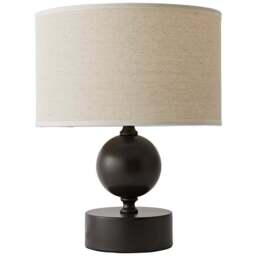 ValueLights Anthony Linen Drum Shade Candlestick LED Table Lamp with Bulb - Size: 32 x 25 x 25cm - Brown - Wilko - thumbnail 1
