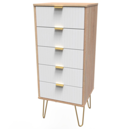 Crowndale 5 Drawer White Matt and Bardolino Oak Chest of Drawers Ready Assembled - Wilko - thumbnail 3