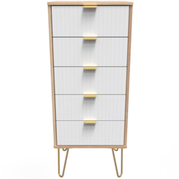 Crowndale 5 Drawer White Matt and Bardolino Oak Chest of Drawers Ready Assembled - Wilko - thumbnail 4