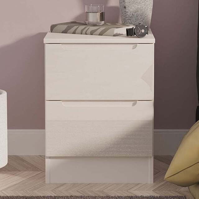 Crowndale Milan 2 Drawer Kashmir Gloss and Kashmir Compact Bedside Cabinet Ready Assembled - Kashmir Gloss & Kashmir - Wilko - image 1