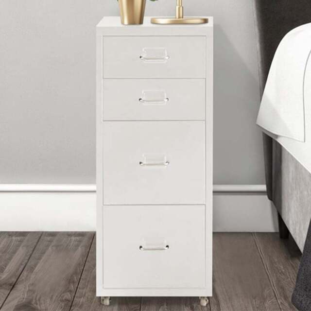 Living and Home White 4 Tier Vertical File Cabinet with Wheels - Size: 68.5 x 28 x 41cm - Wilko - image 1