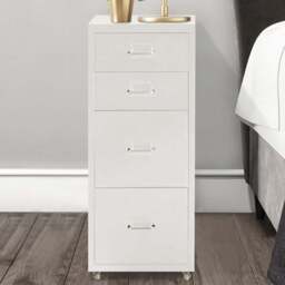 Living and Home White 4 Tier Vertical File Cabinet with Wheels - Size: 68.5 x 28 x 41cm - Wilko - thumbnail 1