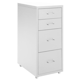 Living and Home White 4 Tier Vertical File Cabinet with Wheels - Size: 68.5 x 28 x 41cm - Wilko - thumbnail 3