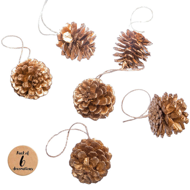 St Helens Gold Hanging Pine Cone Decoration 6 Pack - Multi - Wilko - image 1
