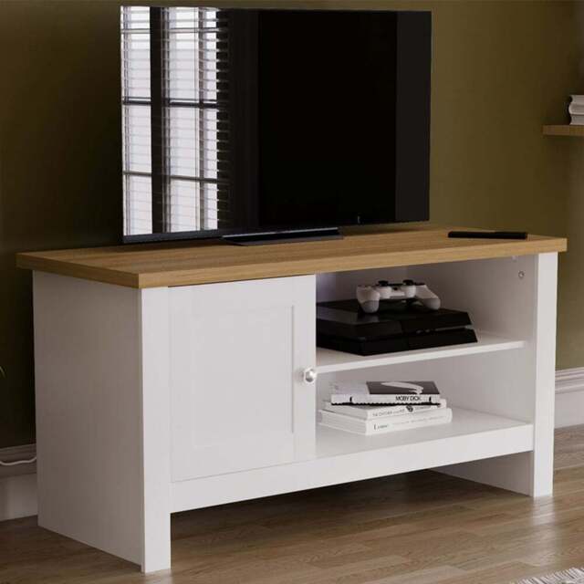 VIDA DESIGNS Arlington Single Door 2 Shelf White TV Unit - Size: 39 x 95 x 49cm - Wilko - image 1