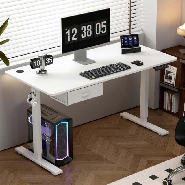 Easton Height Adjustable Electric Computer Desk White - Size: 75 x 100 x 60cm - MCC - Wilko - image 1