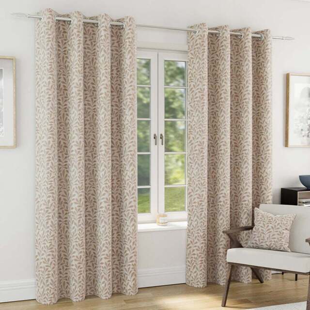 Enhanced Living Sherwood Natural Jacquard Leaf Thermal Blackout Eyelet Curtains 117 x 137cm - Size: W 117 x D 137cm - Wilko - image 1
