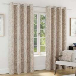 Enhanced Living Sherwood Natural Jacquard Leaf Thermal Blackout Eyelet Curtains 117 x 137cm - Size: W 117 x D 137cm - Wilko - thumbnail 1