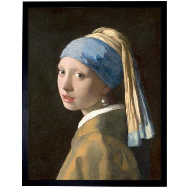 Wee Blue Coo Johannes Vermeer Girl Pearl Earring Old Master Framed Wall Art Print 30 x 41cm - Size: 43.3 x 33.3 x 1.5cm - Black - Wilko - image 1