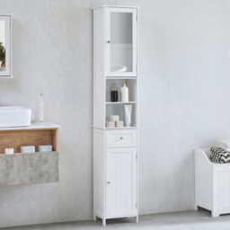 Bath Vida Priano 2 Door Single Drawer White Tall Mirror Floor Cabinet - Size: 190 x 40 x 30cm - Wilko - thumbnail 1