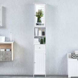 Bath Vida Priano 2 Door Single Drawer White Tall Mirror Floor Cabinet - Size: 190 x 40 x 30cm - Wilko - thumbnail 4