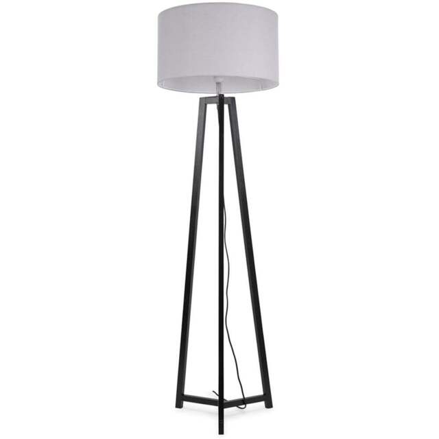 ValueLights Lottie Grey Fabric Drum Shade Black Wood Tripod LED Floor Lamp - Size: 148 x 45 x 45cm - Wilko - image 1