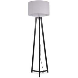 ValueLights Lottie Grey Fabric Drum Shade Black Wood Tripod LED Floor Lamp - Size: 148 x 45 x 45cm - Wilko - thumbnail 1