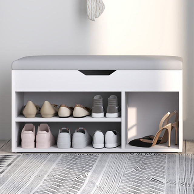 HOMCOM Single Door 3 Shelf Cream Sit-On Shoe Storage Unit - Size: 45 x 30 x 80cm - Wilko - image 1