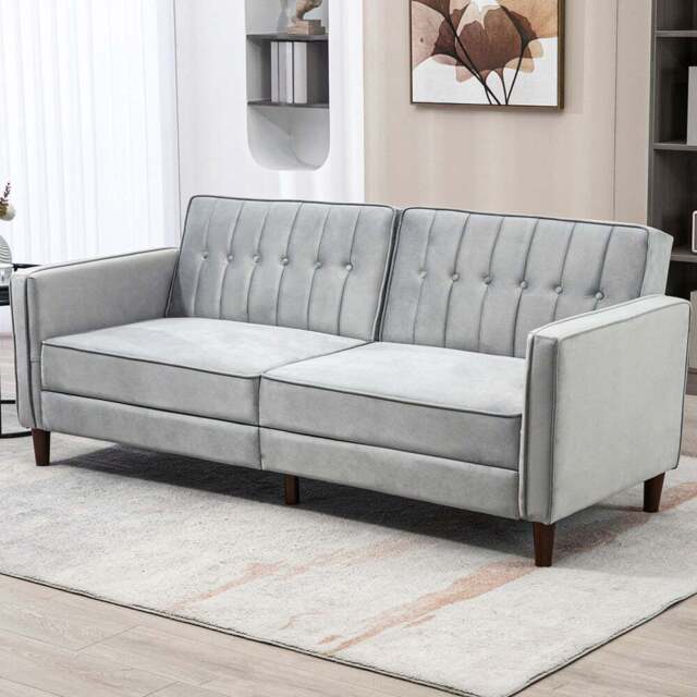 Portland 3 Seater Light Grey Velvet Touch Sofa Bed - Size: Single - Wilko - image 1