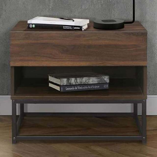 Houston Single Drawer Walnut Wood Bedside Table - Brown - Birlea - Wilko - image 1