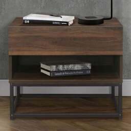 Houston Single Drawer Walnut Wood Bedside Table - Brown - Birlea - Wilko - thumbnail 1
