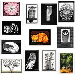 Artery8 Vintage 1917 Julie De Graag Owl Cat Frog Fern Wall Art Print 30 x 41cm 12 Pack - Size: 40.5 x 30.5 x 0.3cm - Multi - Wilko - thumbnail 1