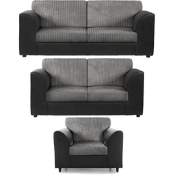 Luxor 6 Seater Black and Grey Jumbo Cord Full Back Sofa Suite - Multi - Wilko - thumbnail 3