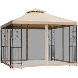 Outsunny 3 x 3m 2-Tier Patio Gazebo with Netting Shelves - Brown - Wilko - thumbnail 3