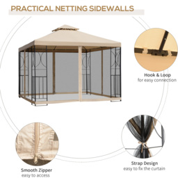 Outsunny 3 x 3m 2-Tier Patio Gazebo with Netting Shelves - Brown - Wilko - thumbnail 7