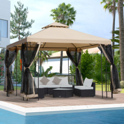 Outsunny 3 x 3m 2-Tier Patio Gazebo with Netting Shelves - Brown - Wilko - thumbnail 1