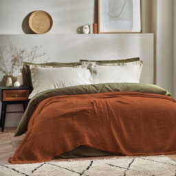 Yard Lark Pecan Large Muslin Cotton Throw 240 x 260cm - Size: 260 x 240cm - Brown - Yard Living - Wilko - thumbnail 3