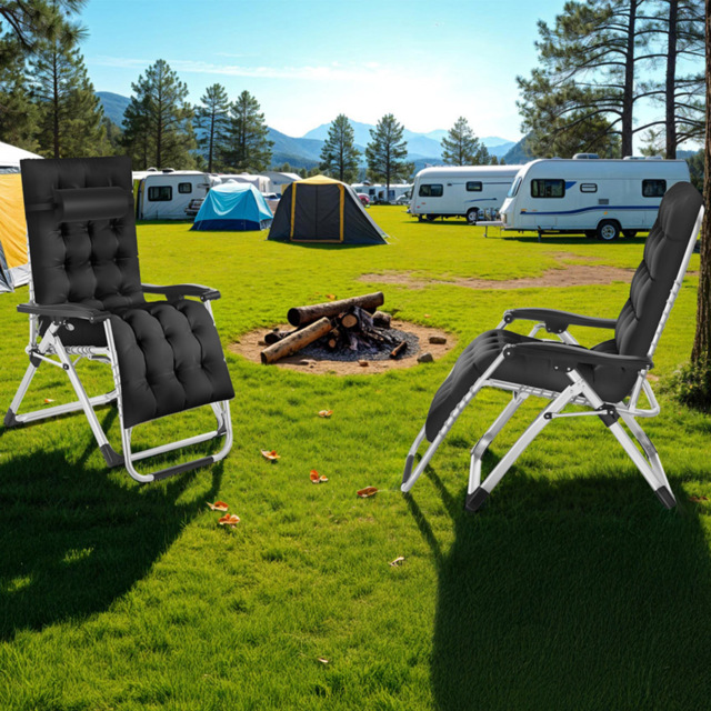 tectake Cloud Set of 2 Black Zero Gravity Foldable Sun Lounger - Size: 113 x 84 x 103cm - Wilko - image 1