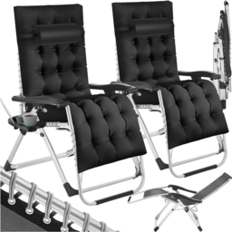 tectake Cloud Set of 2 Black Zero Gravity Foldable Sun Lounger - Size: 113 x 84 x 103cm - Wilko - thumbnail 3