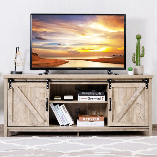 Costway 2 Door 2 Shelf Grey TV Unit - Size: 161 x 48 x 18cm - Wilko - image 1